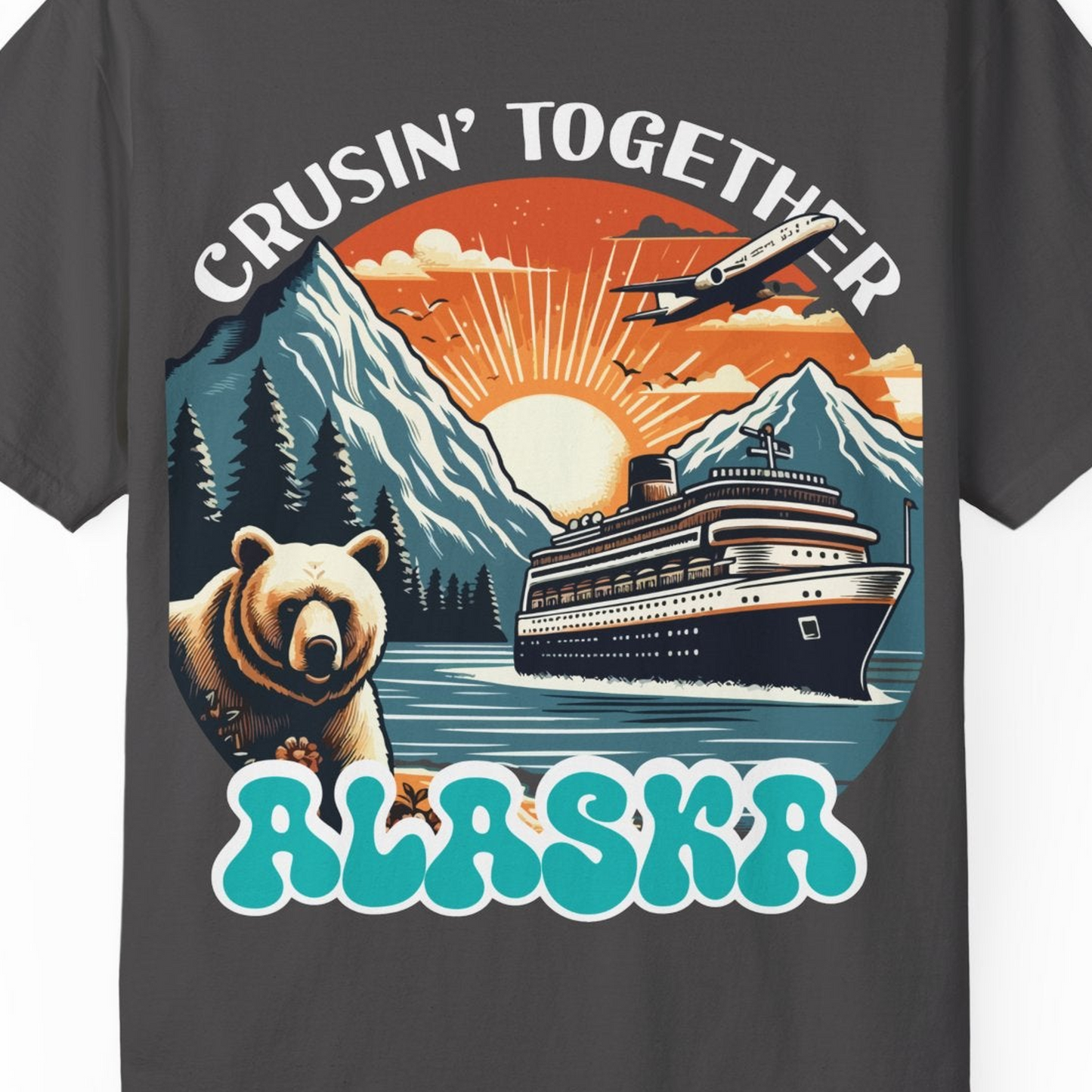 Alaska Cruise Shirt Comfort Colors T-Shirt – Graphite – Alaska Cruise Shirts Close Up