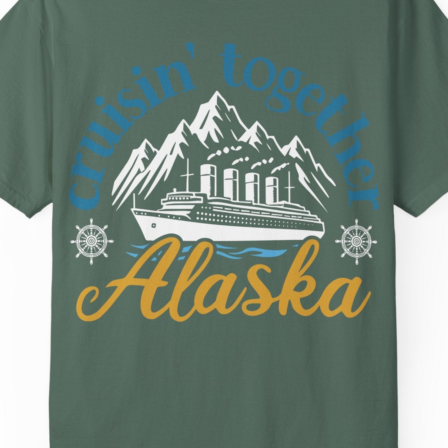 Alaska Cruise Adventure Shirt Comfort Colors T-Shirt – Blue Spruce – Alaska Cruise Shirts Close Up