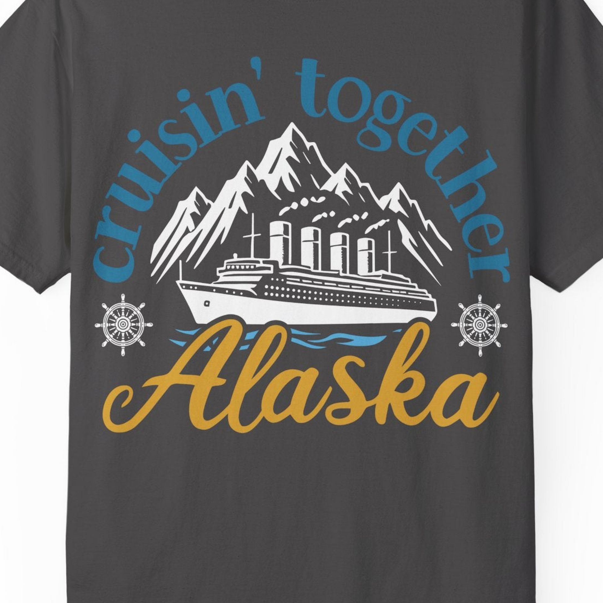 Alaska Cruise Adventure Shirt Comfort Colors T-Shirt – Graphite – Alaska Cruise Shirts Close Up