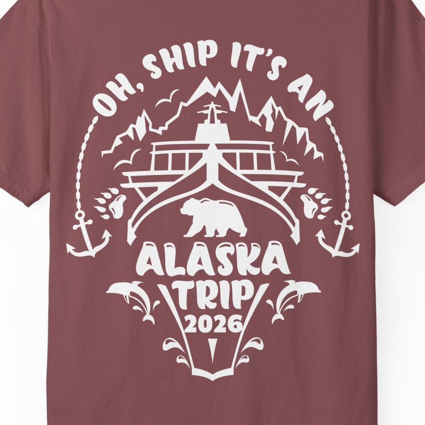 Oh Ship It’s an Alaska Trip 2026 Cruise and Wildlife Shirt — Comfort Comfort Colors T-Shirt – Brick – Alaska Cruise Shirts Close Up
