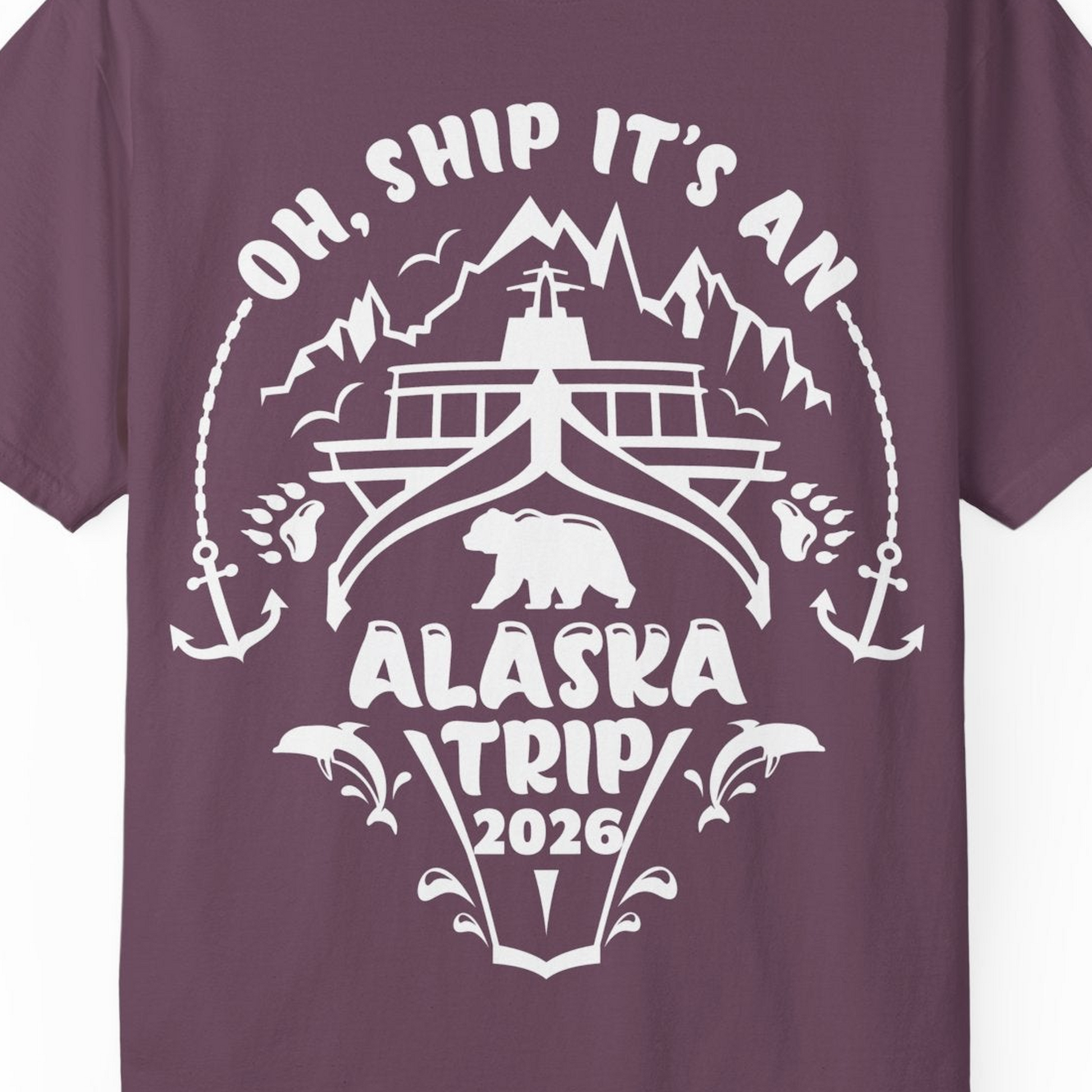 Oh Ship It’s an Alaska Trip 2026 Cruise and Wildlife Shirt — Comfort Comfort Colors T-Shirt – Berry – Alaska Cruise Shirts Close Up