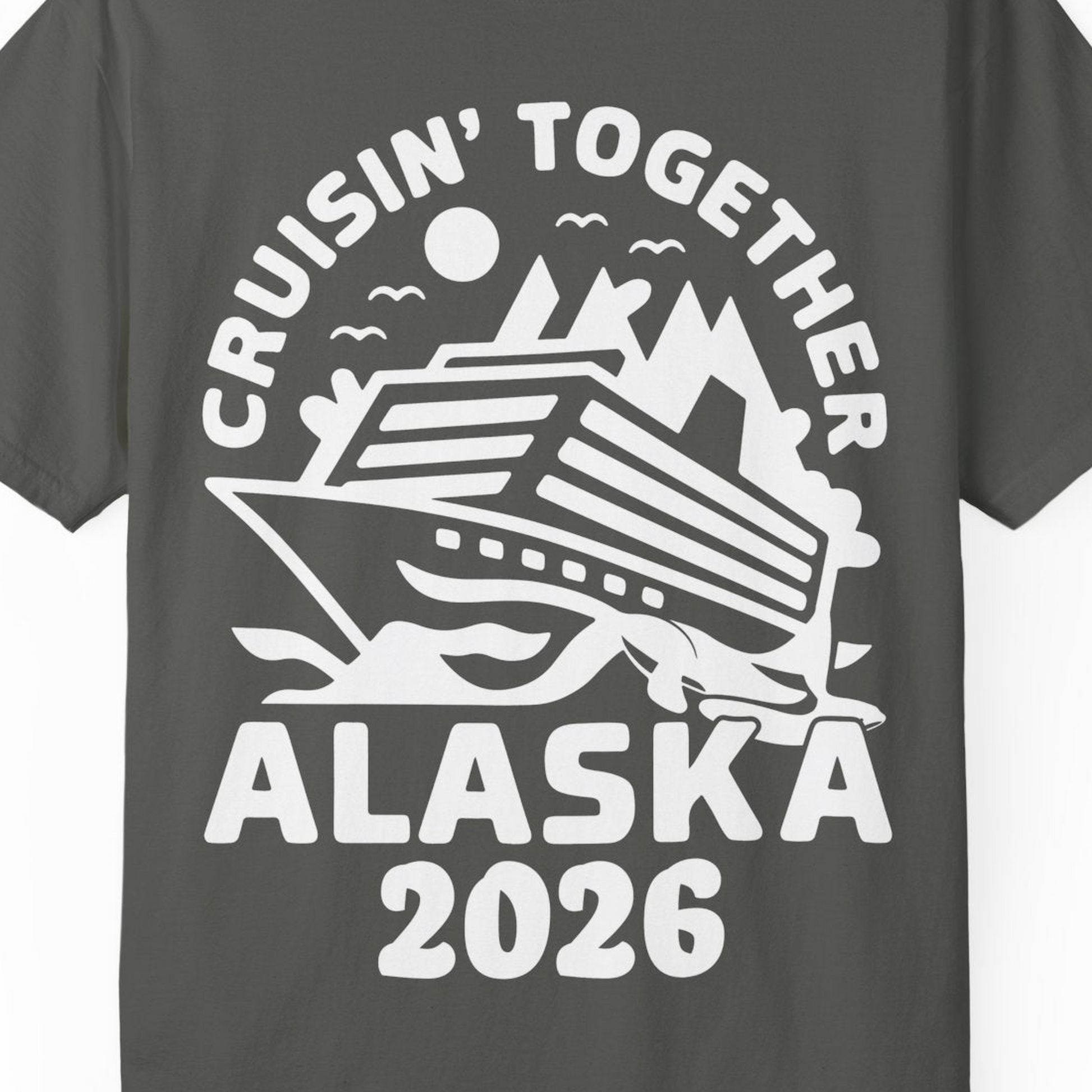 Cruisin Together Alaska Cruise Shirt Comfort Colors T-Shirt – Pepper – Alaska Cruise Shirts Close Up