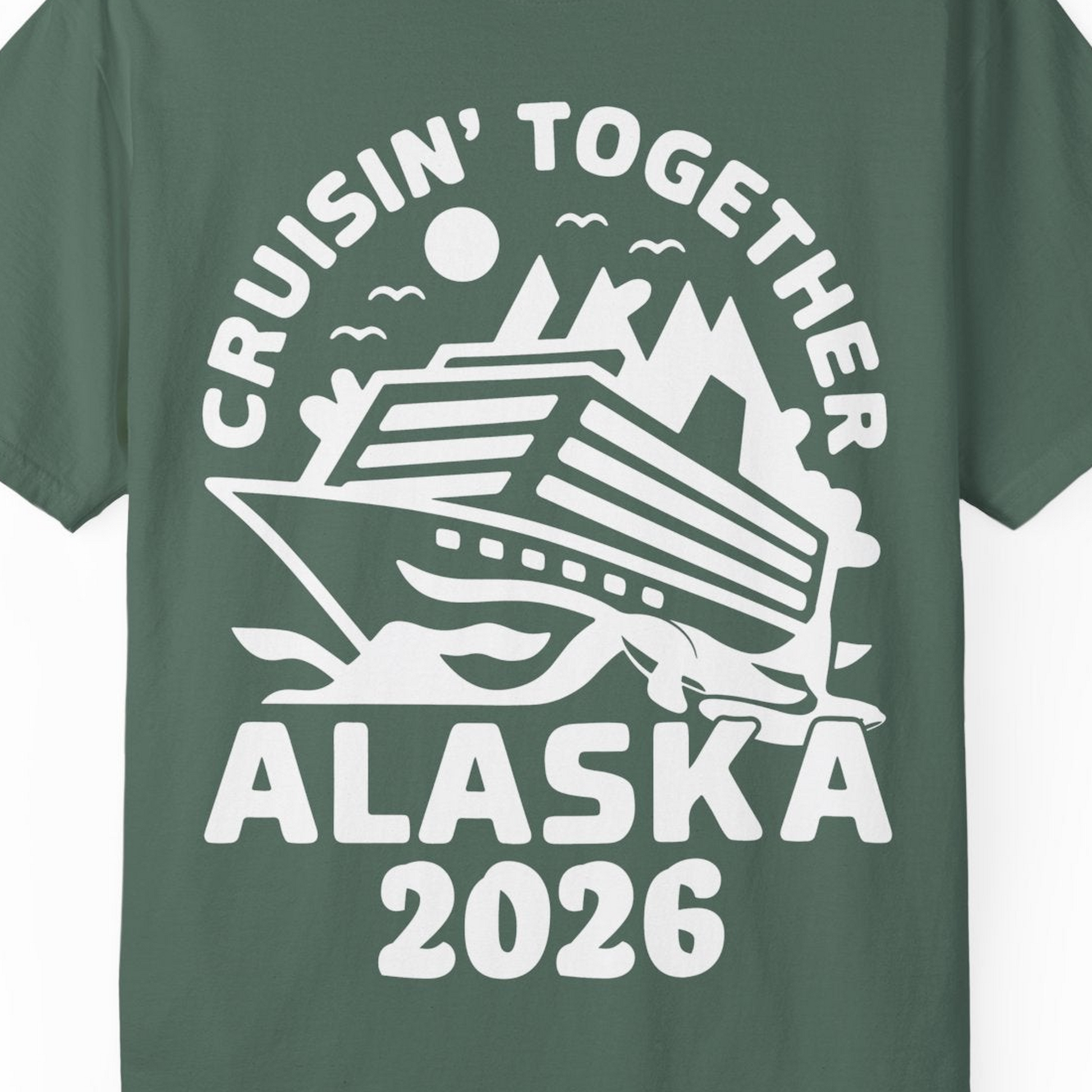 Cruisin Together Alaska Cruise Shirt Comfort Colors T-Shirt – Blue Spruce – Alaska Cruise Shirts Close Up