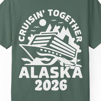 Cruisin Together Alaska Cruise Shirt Comfort Colors T-Shirt – Blue Spruce – Alaska Cruise Shirts Close Up