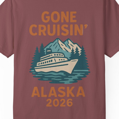 Gone Cruisin Alaska 2026 Retro Cruise Ship Nature Scenery Shirt — Comfort Comfort Colors T-Shirt – Brick – Alaska Cruise Shirts Close Up