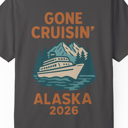 Gone Cruisin Alaska 2026 Retro Cruise Ship Nature Scenery Shirt — Comfort Comfort Colors T-Shirt – Graphite – Alaska Cruise Shirts Close Up