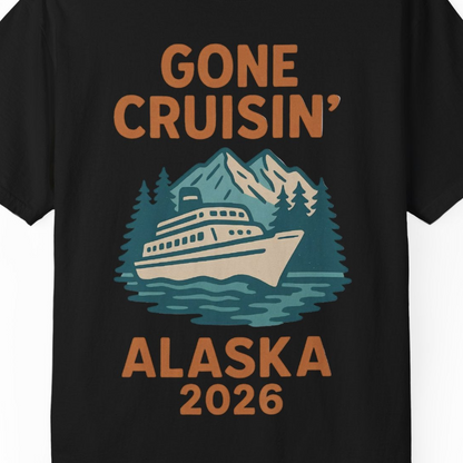 Gone Cruisin Alaska 2026 Retro Cruise Ship Nature Scenery Shirt — Comfort Comfort Colors T-Shirt – Black – Alaska Cruise Shirts Close Up