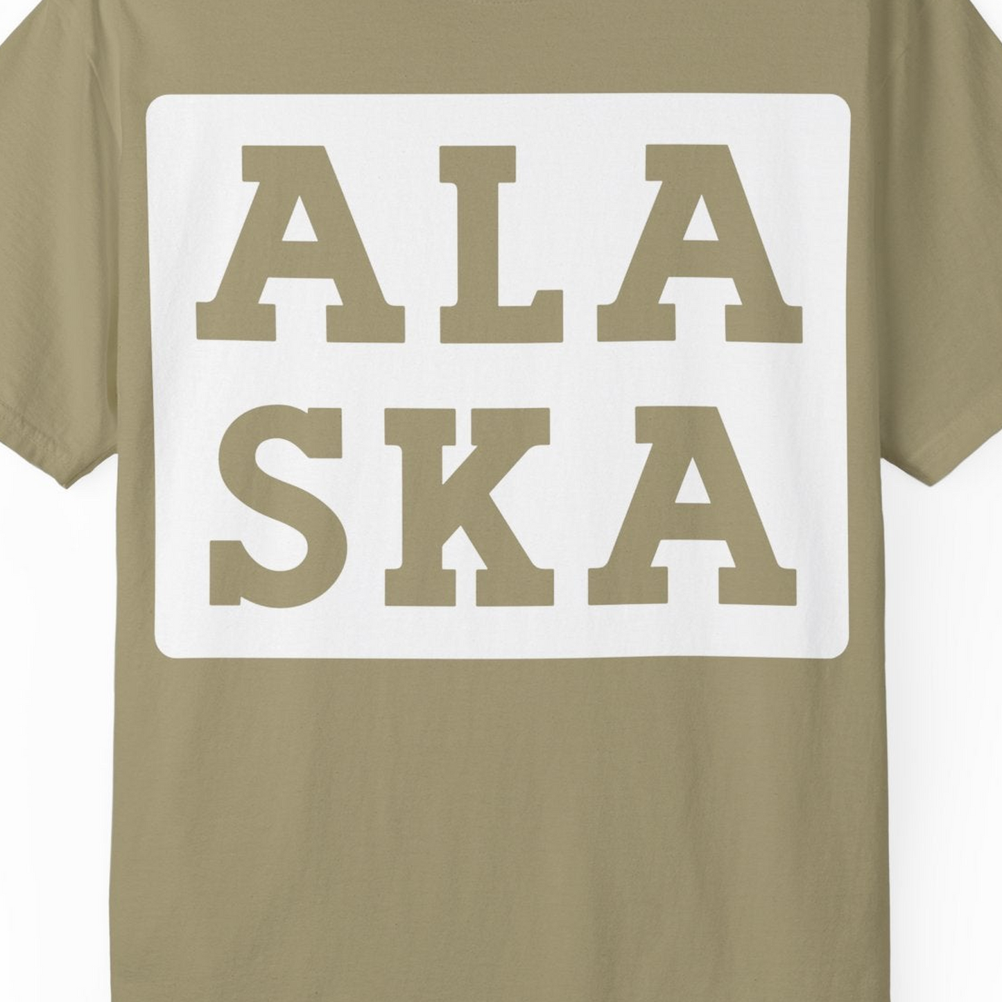 Bold Alaska Block Text Shirt Comfort Colors T-Shirt – Khaki – Alaska Cruise Shirts Close Up
