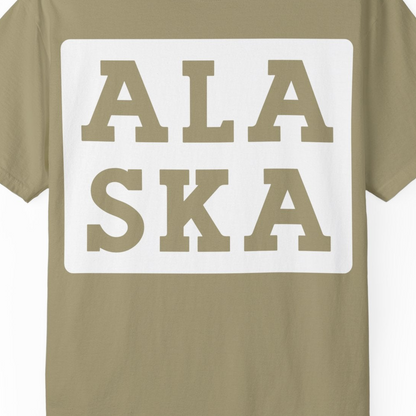 Bold Alaska Block Text Shirt Comfort Colors T-Shirt – Khaki – Alaska Cruise Shirts Close Up
