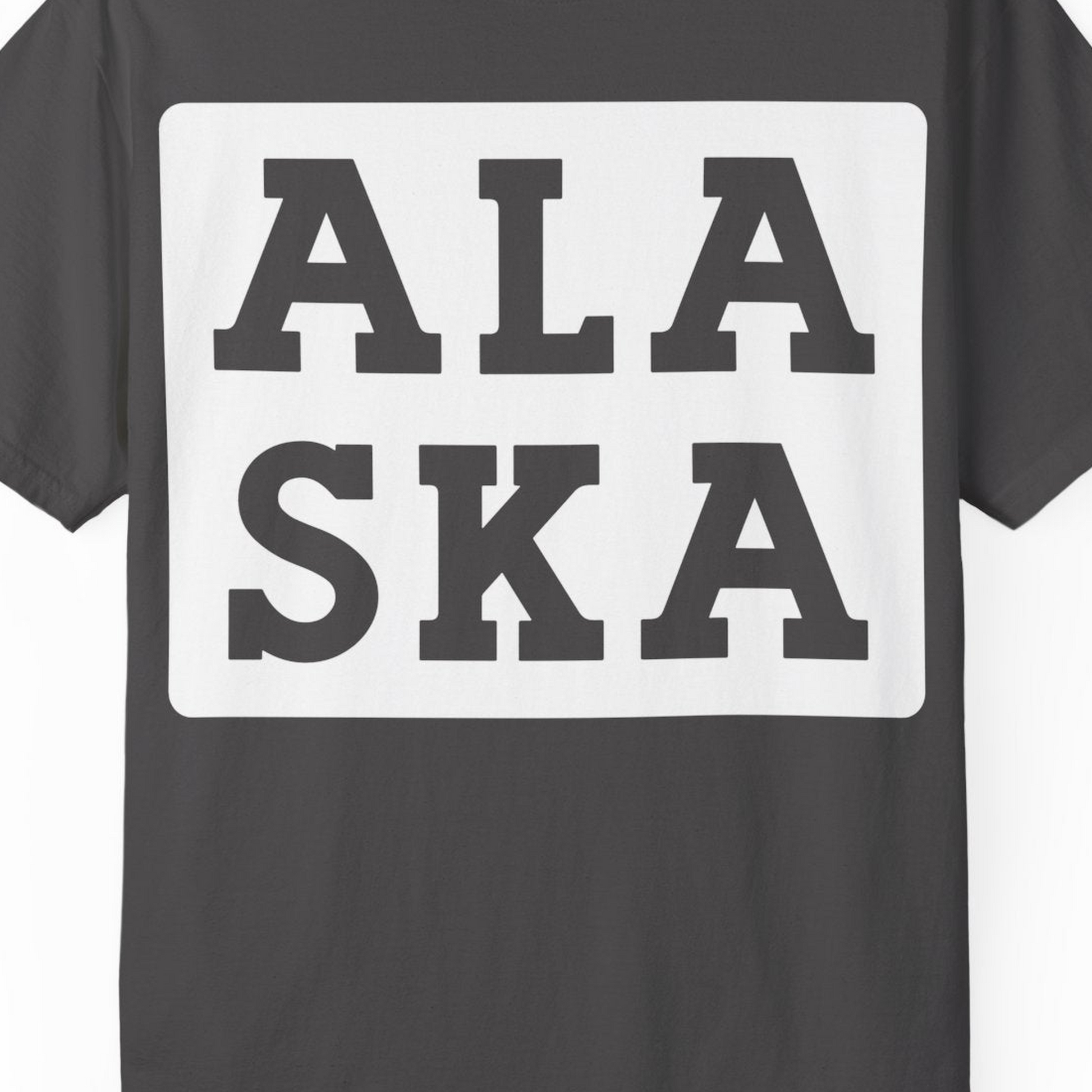 Bold Alaska Block Text Shirt Comfort Colors T-Shirt – Graphite – Alaska Cruise Shirts Close Up