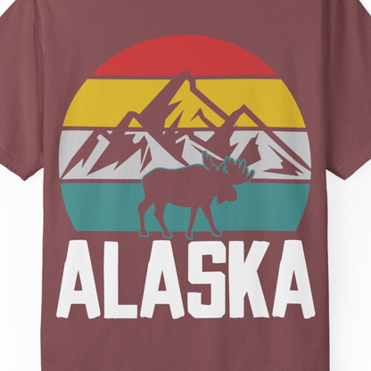 Retro Alaska Moose Silhouette Shirt Comfort Colors T-Shirt – Brick – Alaska Cruise Shirts Close Up