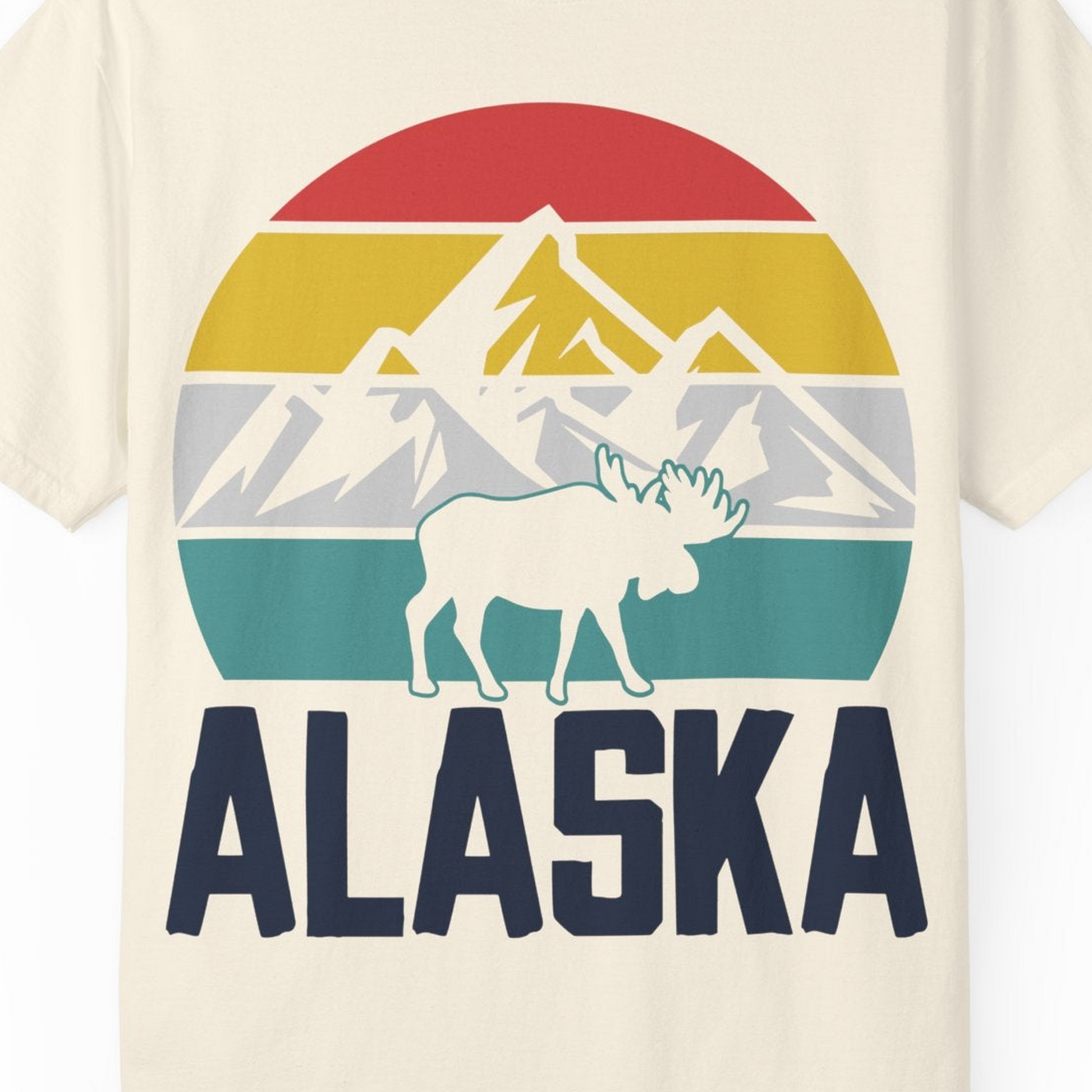 Retro Alaska Moose Silhouette Shirt Comfort Colors T-Shirt – Ivory – Alaska Cruise Shirts Close Up