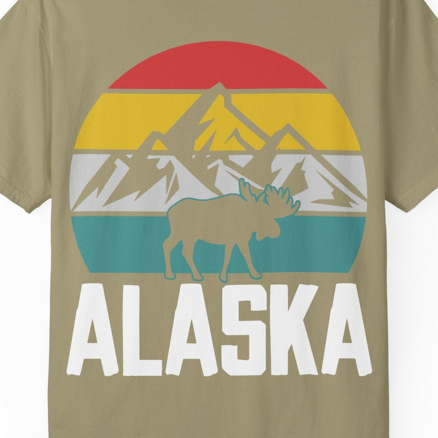 Retro Alaska Moose Silhouette Shirt Comfort Colors T-Shirt – Khaki – Alaska Cruise Shirts Close Up