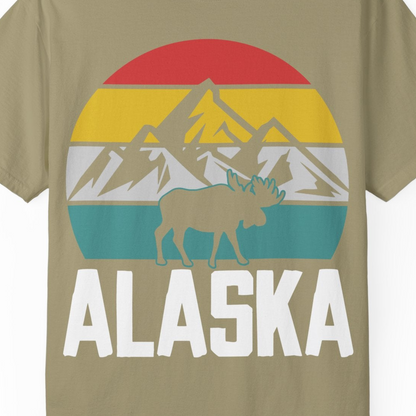 Retro Alaska Moose Silhouette Shirt Comfort Colors T-Shirt – Khaki – Alaska Cruise Shirts Close Up