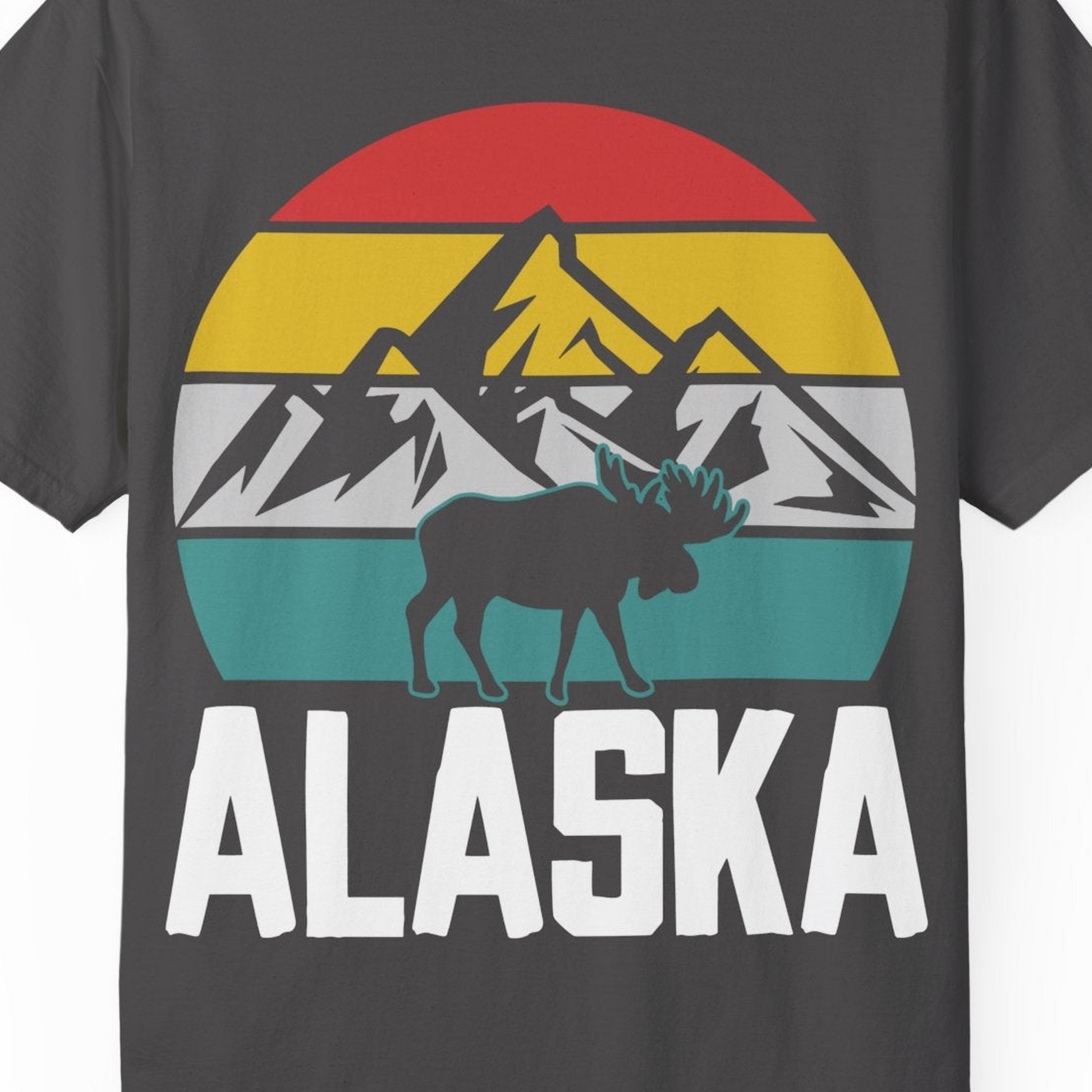 Retro Alaska Moose Silhouette Shirt Comfort Colors T-Shirt – Graphite – Alaska Cruise Shirts Close Up