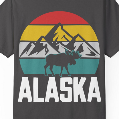 Retro Alaska Moose Silhouette Shirt Comfort Colors T-Shirt – Graphite – Alaska Cruise Shirts Close Up