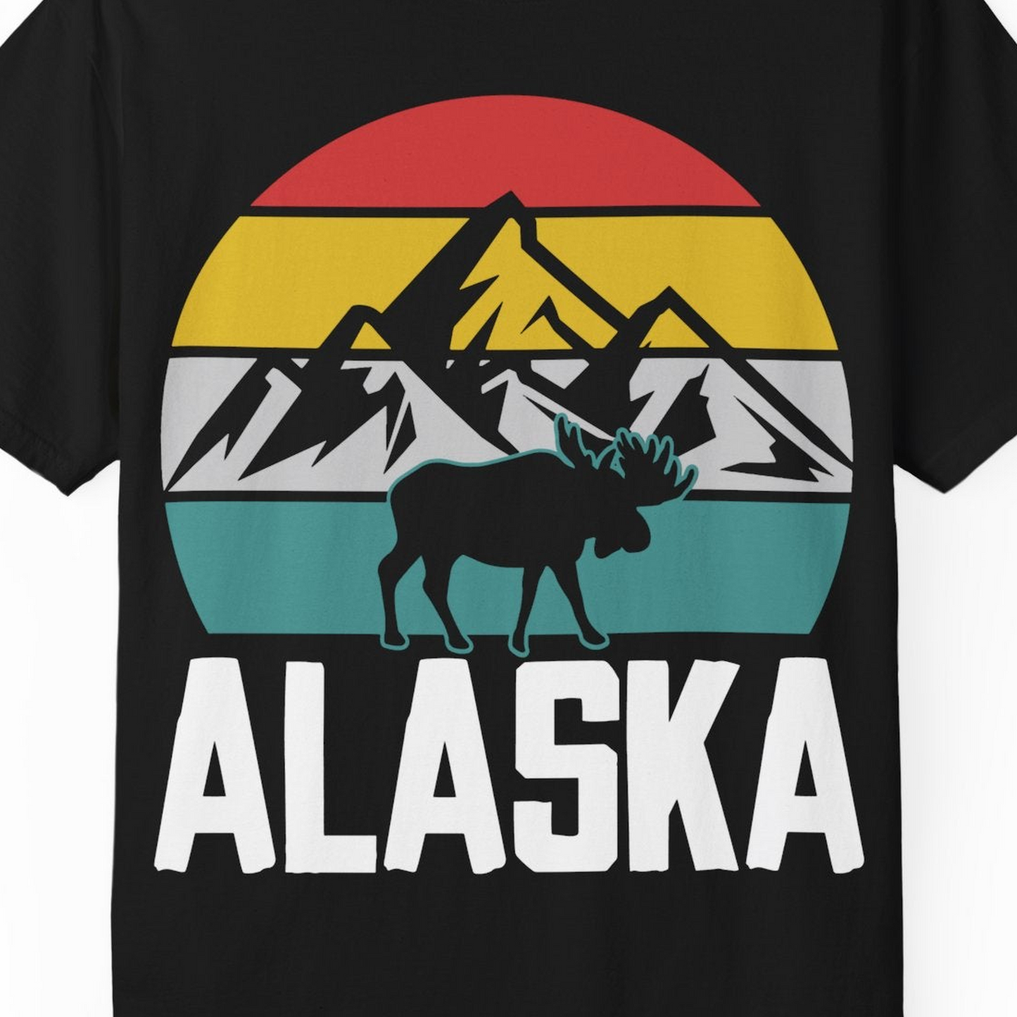 Retro Alaska Moose Silhouette Shirt Comfort Colors T-Shirt – Black – Alaska Cruise Shirts Close Up