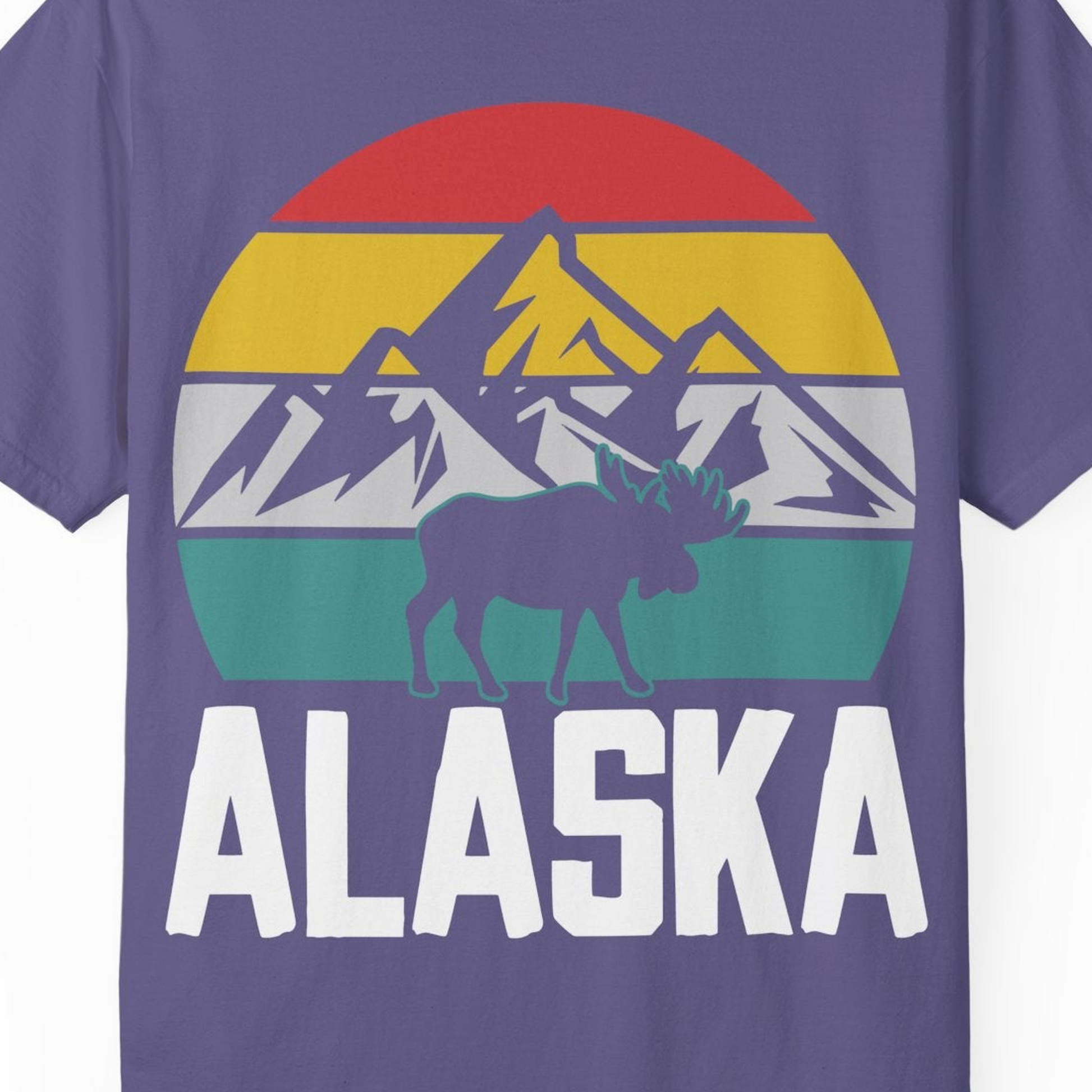 Retro Alaska Moose Silhouette Shirt Comfort Colors T-Shirt – Grape – Alaska Cruise Shirts Close Up
