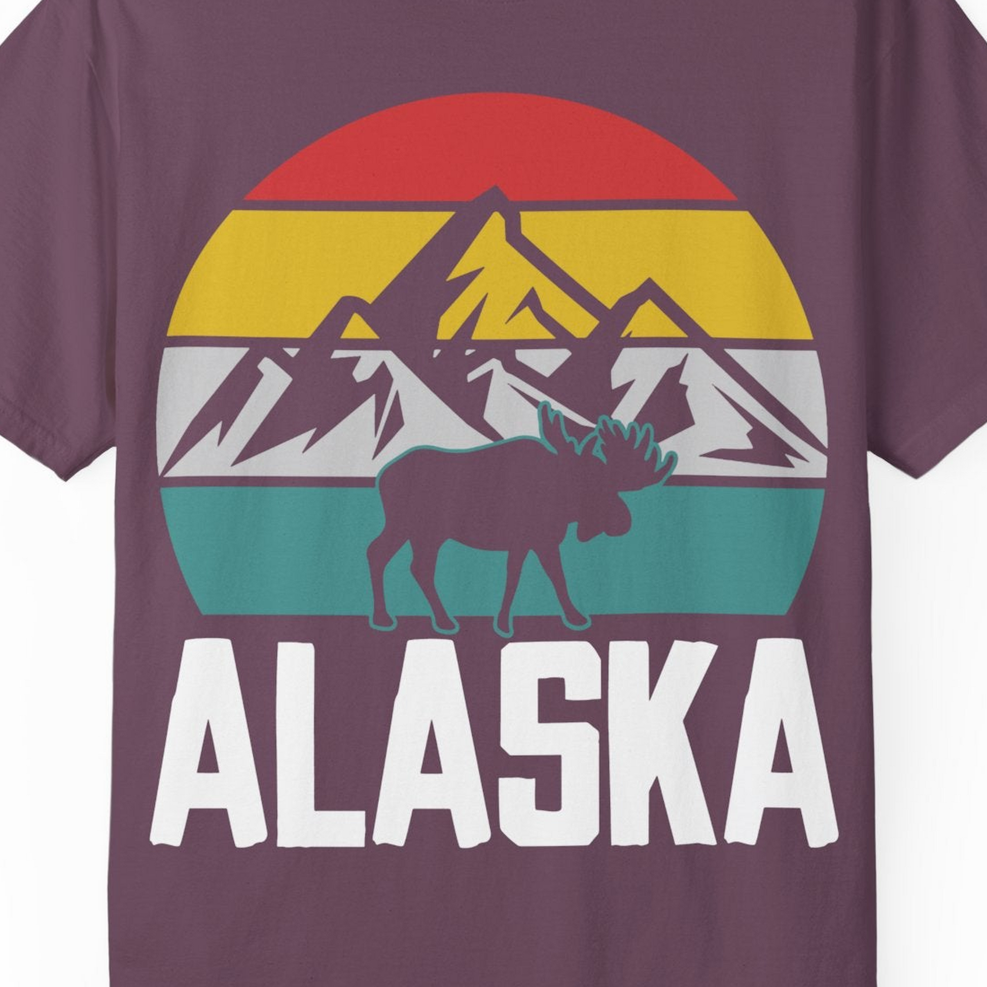 Retro Alaska Moose Silhouette Shirt Comfort Colors T-Shirt – Berry – Alaska Cruise Shirts Close Up
