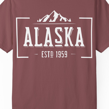 Vintage Alaska Estd 1959 Shirt Comfort Colors T-Shirt – Brick – Alaska Cruise Shirts Close Up
