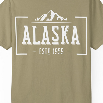 Vintage Alaska Estd 1959 Shirt Comfort Colors T-Shirt – Khaki – Alaska Cruise Shirts Close Up