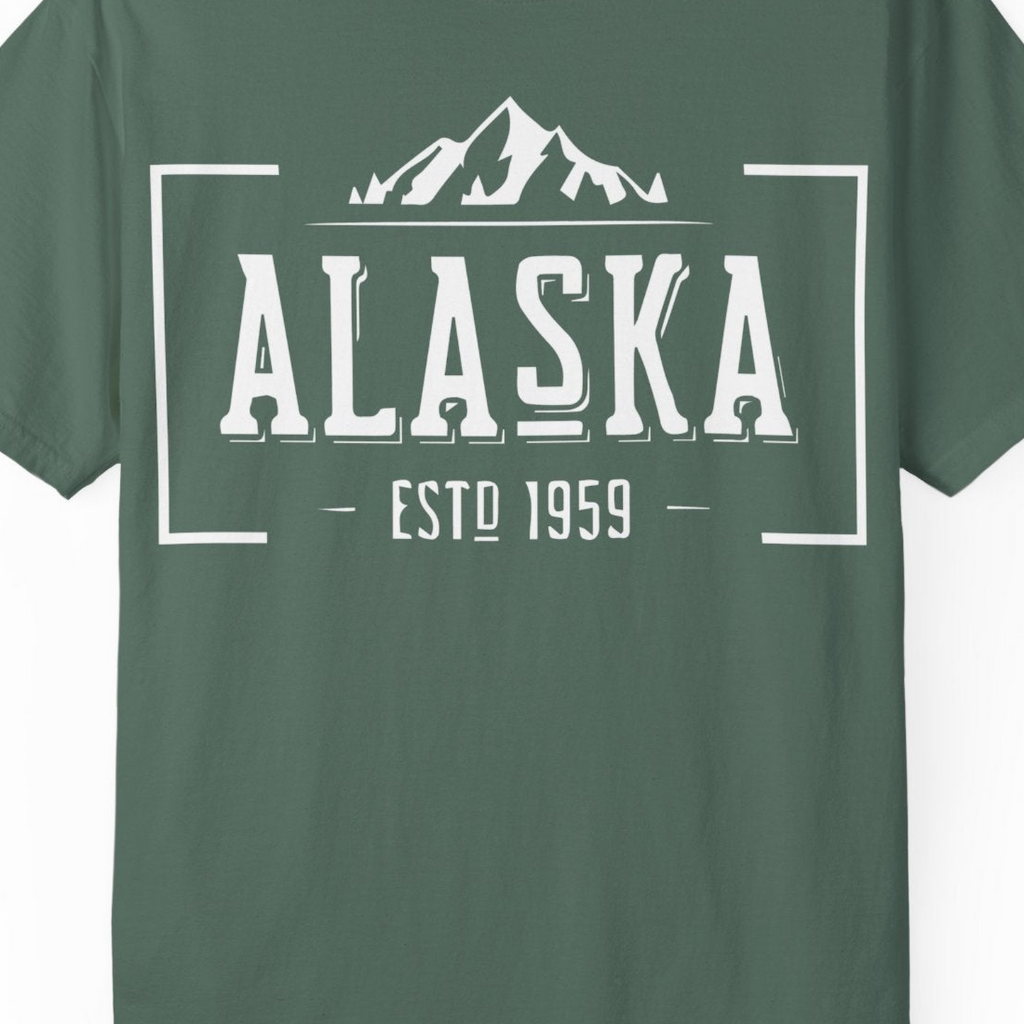 Vintage Alaska Estd 1959 Shirt Comfort Colors T-Shirt – Blue Spruce – Alaska Cruise Shirts Close Up
