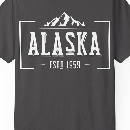 Vintage Alaska Estd 1959 Shirt Comfort Colors T-Shirt – Graphite – Alaska Cruise Shirts Close Up