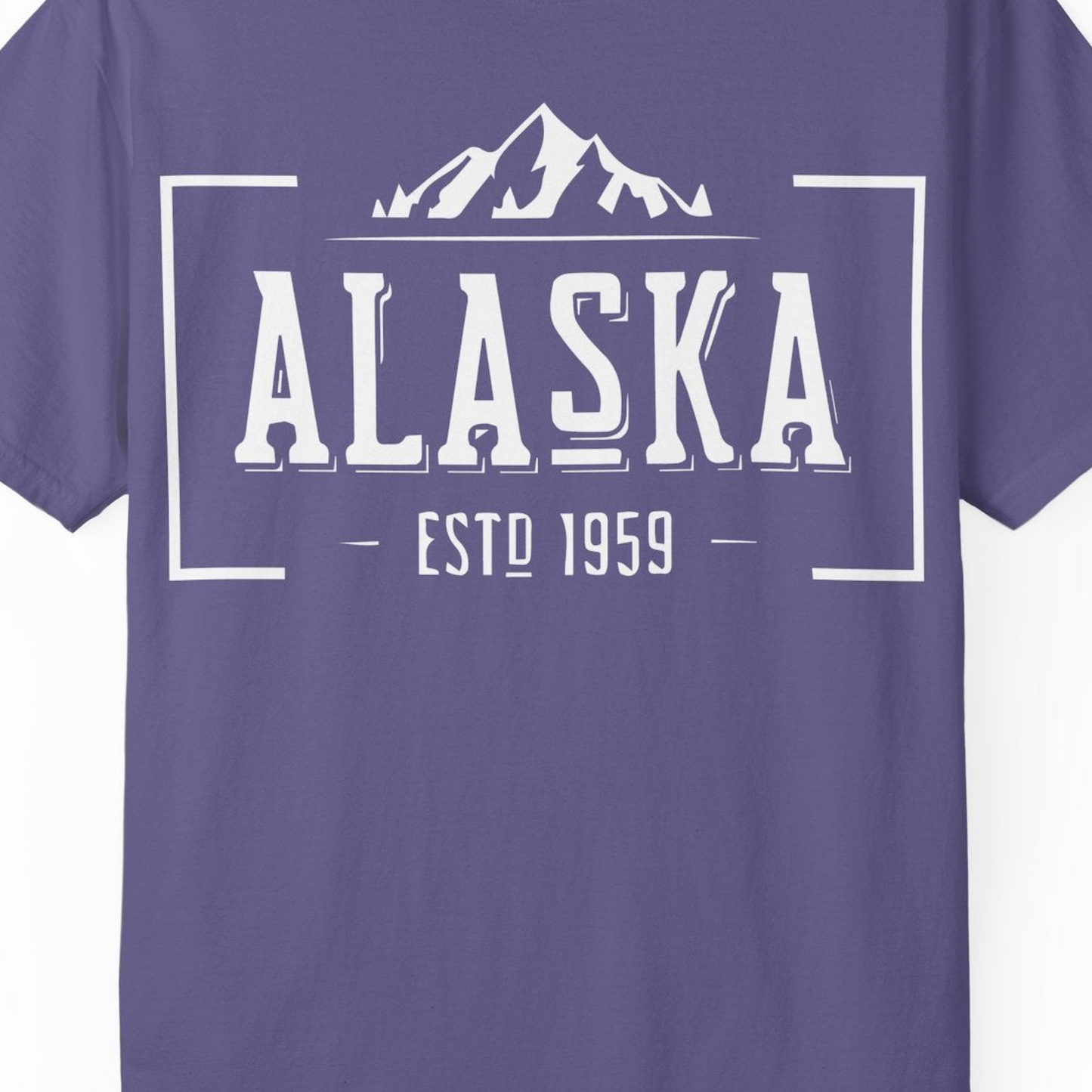 Vintage Alaska Estd 1959 Shirt Comfort Colors T-Shirt – Grape – Alaska Cruise Shirts Close Up