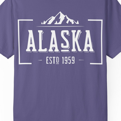 Vintage Alaska Estd 1959 Shirt Comfort Colors T-Shirt – Grape – Alaska Cruise Shirts Close Up