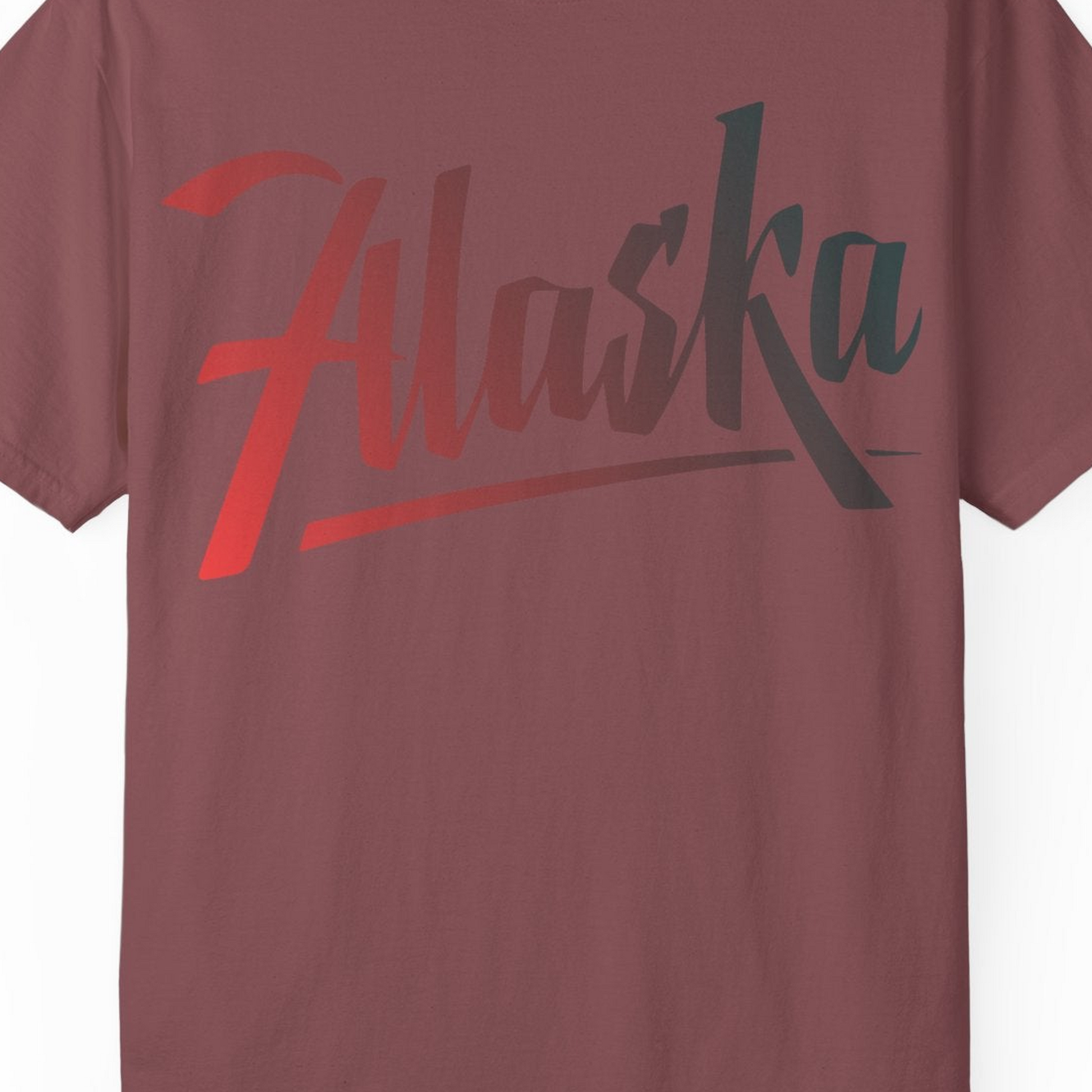Alaska Script Wordmark Shirt Comfort Colors T-Shirt – Brick – Alaska Cruise Shirts Close Up
