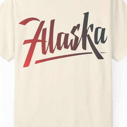 Alaska Script Wordmark Shirt Comfort Colors T-Shirt – Ivory – Alaska Cruise Shirts Close Up