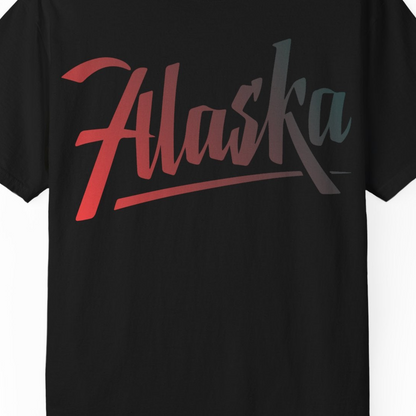 Alaska Script Wordmark Shirt Comfort Colors T-Shirt – Black – Alaska Cruise Shirts Close Up