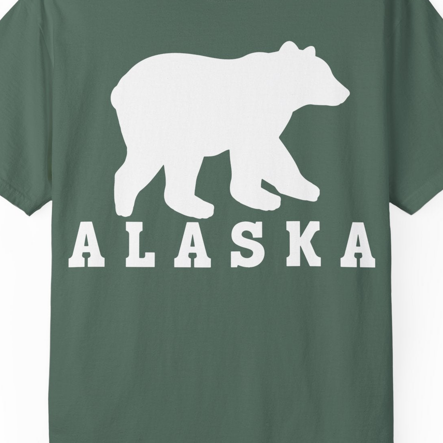 Alaska Bear Silhouette Shirt Comfort Colors T-Shirt – Blue Spruce – Alaska Cruise Shirts Close Up