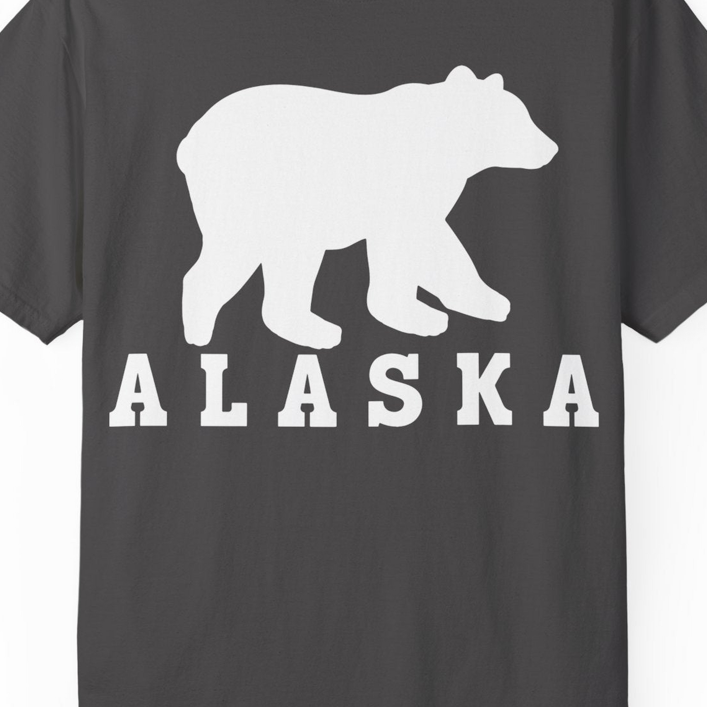 Alaska Bear Silhouette Shirt Comfort Colors T-Shirt – Graphite – Alaska Cruise Shirts Close Up