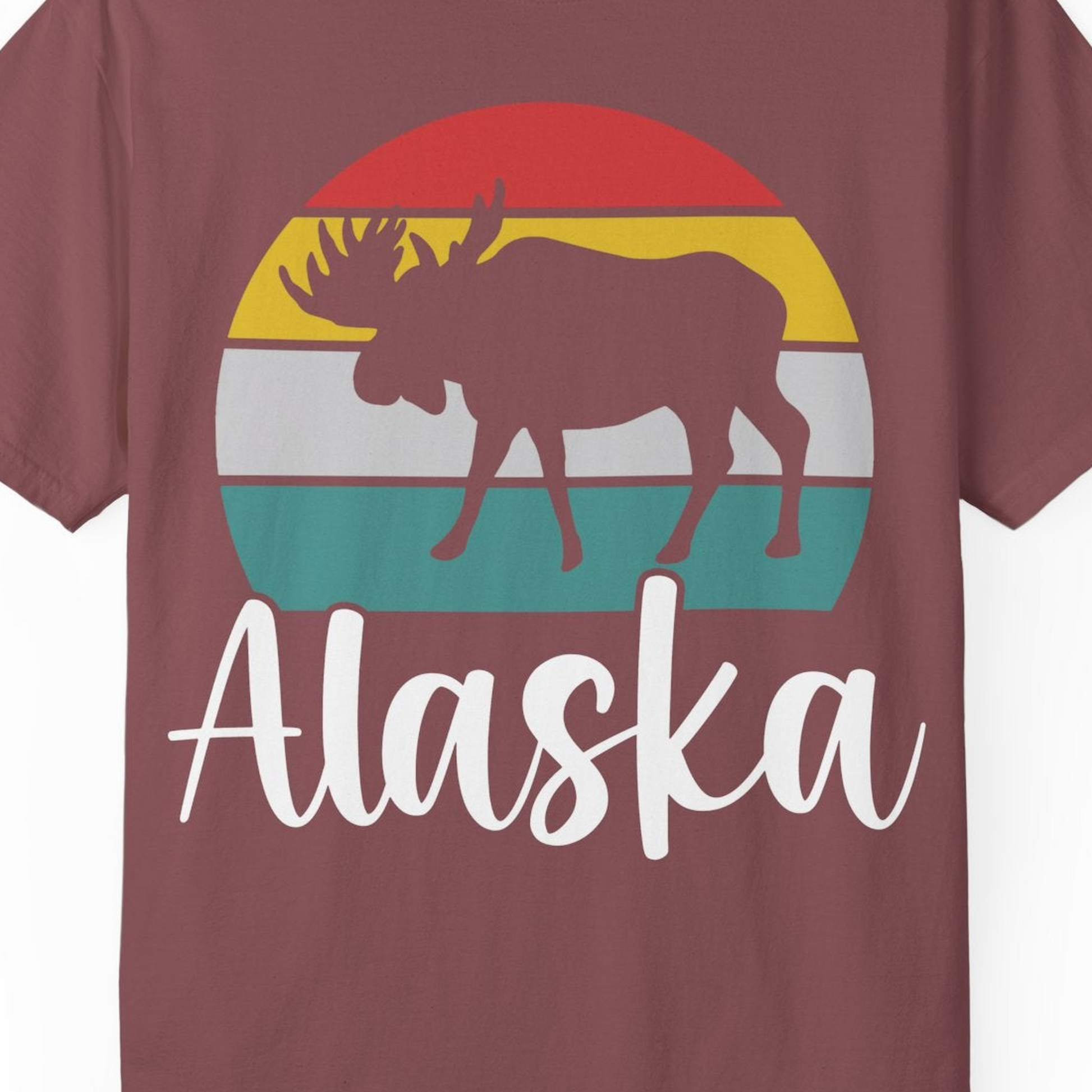 Retro Alaska Moose Silhouette Shirt Comfort Colors T-Shirt – Brick – Alaska Cruise Shirts Close Up