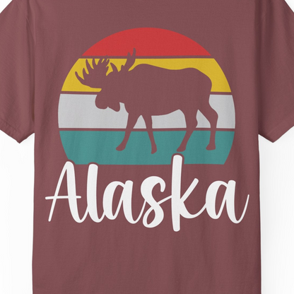 Retro Alaska Moose Silhouette Shirt Comfort Colors T-Shirt – Brick – Alaska Cruise Shirts Close Up