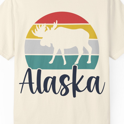 Retro Alaska Moose Silhouette Shirt Comfort Colors T-Shirt – Ivory – Alaska Cruise Shirts Close Up