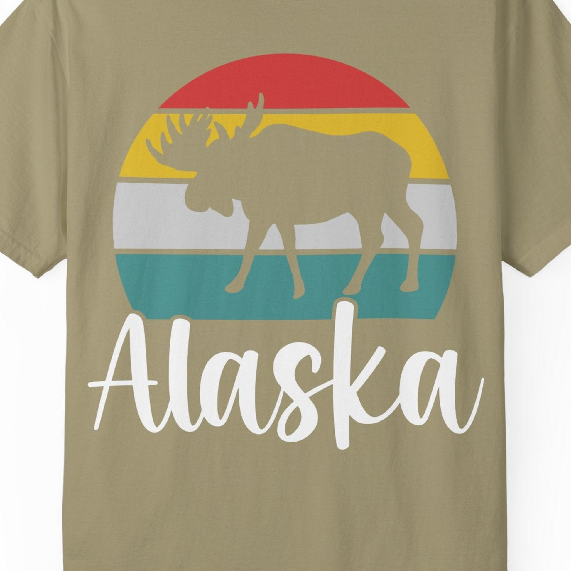 Retro Alaska Moose Silhouette Shirt Comfort Colors T-Shirt – Khaki – Alaska Cruise Shirts Close Up