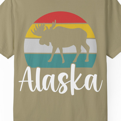 Retro Alaska Moose Silhouette Shirt Comfort Colors T-Shirt – Khaki – Alaska Cruise Shirts Close Up