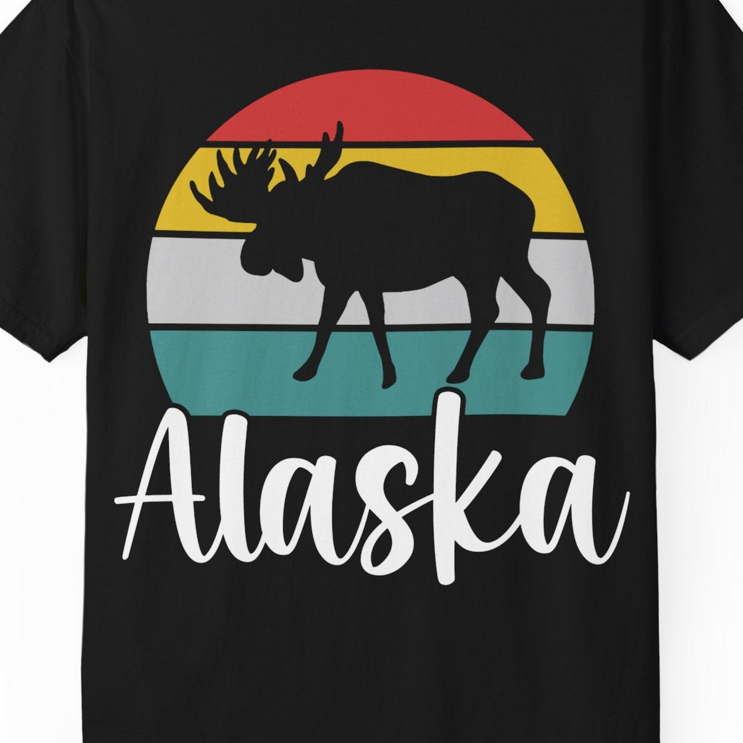 Retro Alaska Moose Silhouette Shirt Comfort Colors T-Shirt – Black – Alaska Cruise Shirts Close Up