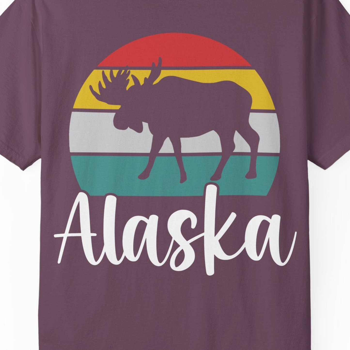 Retro Alaska Moose Silhouette Shirt Comfort Colors T-Shirt – Berry – Alaska Cruise Shirts Close Up