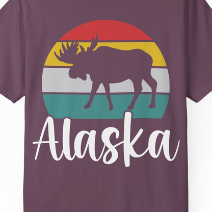 Retro Alaska Moose Silhouette Shirt Comfort Colors T-Shirt – Berry – Alaska Cruise Shirts Close Up
