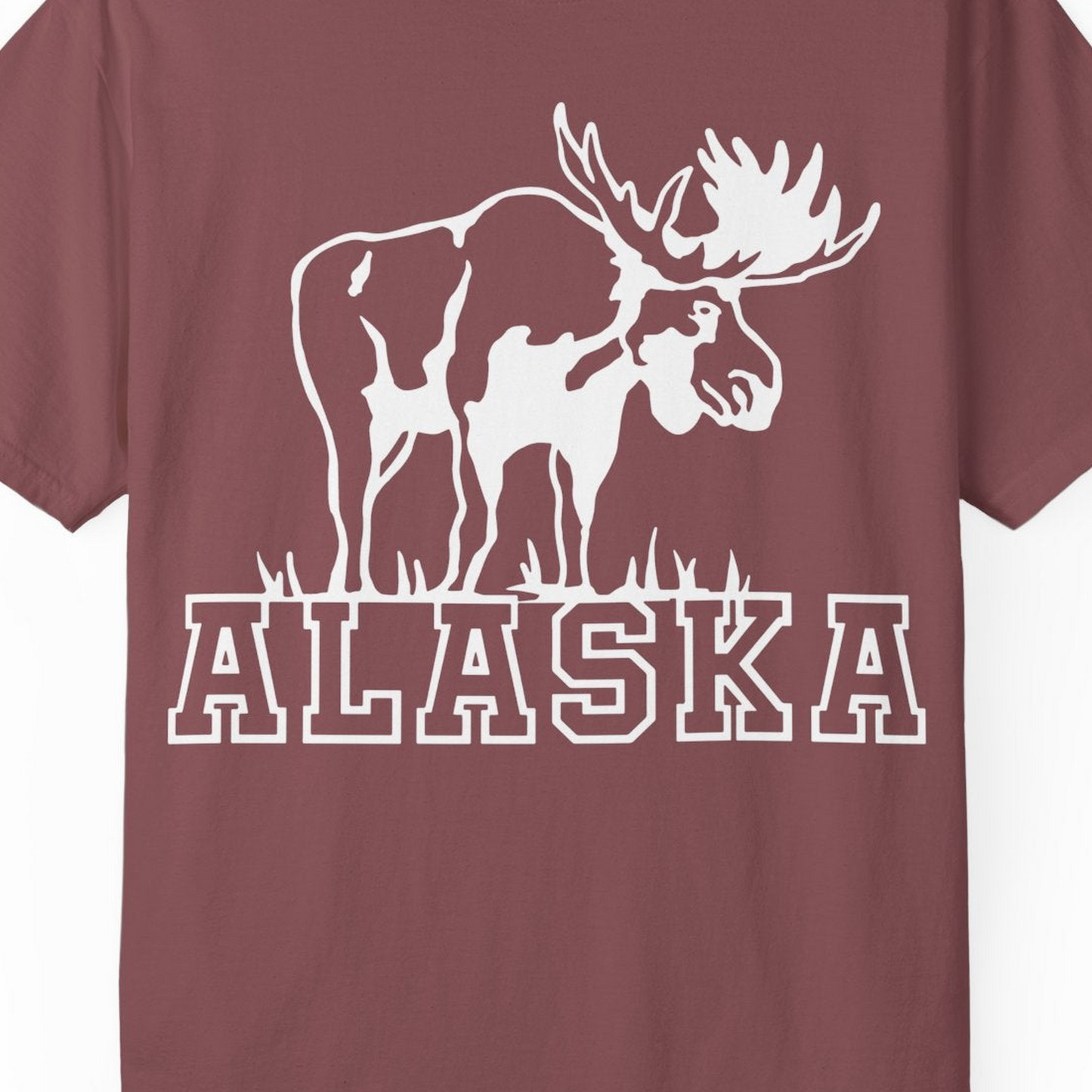 Alaska Moose Silhouette Shirt Comfort Colors T-Shirt – Brick – Alaska Cruise Shirts Close Up
