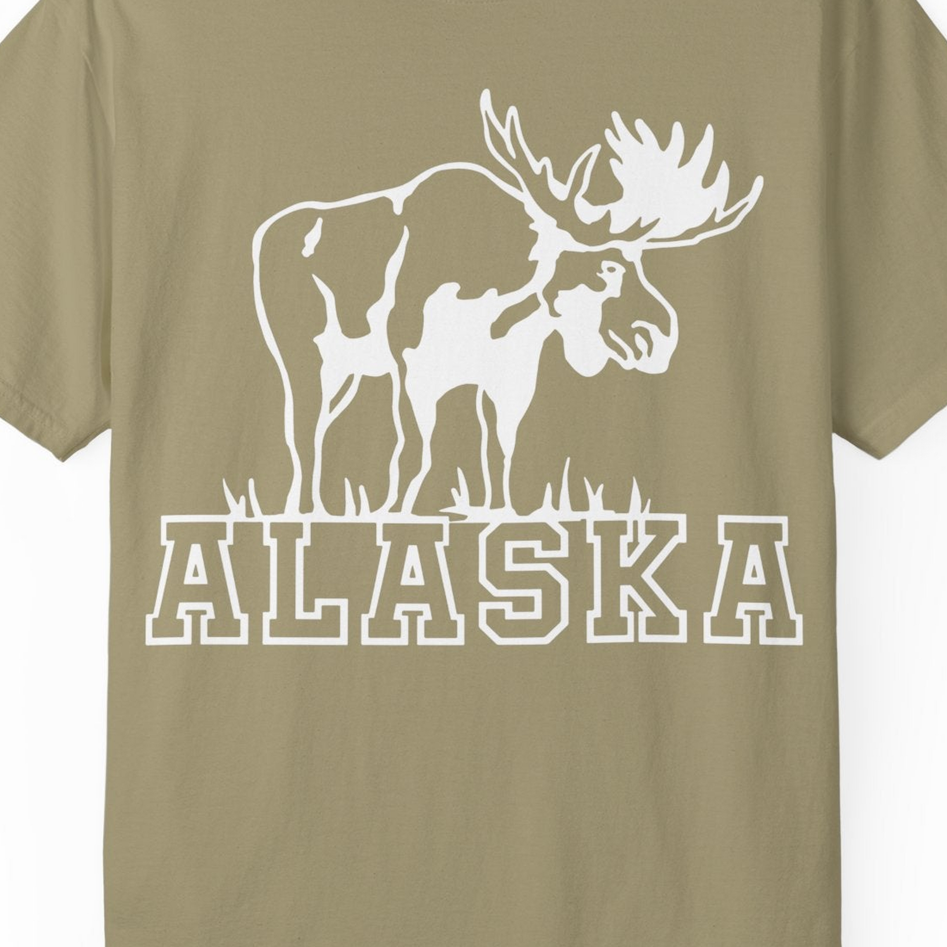 Alaska Moose Silhouette Shirt Comfort Colors T-Shirt – Khaki – Alaska Cruise Shirts Close Up