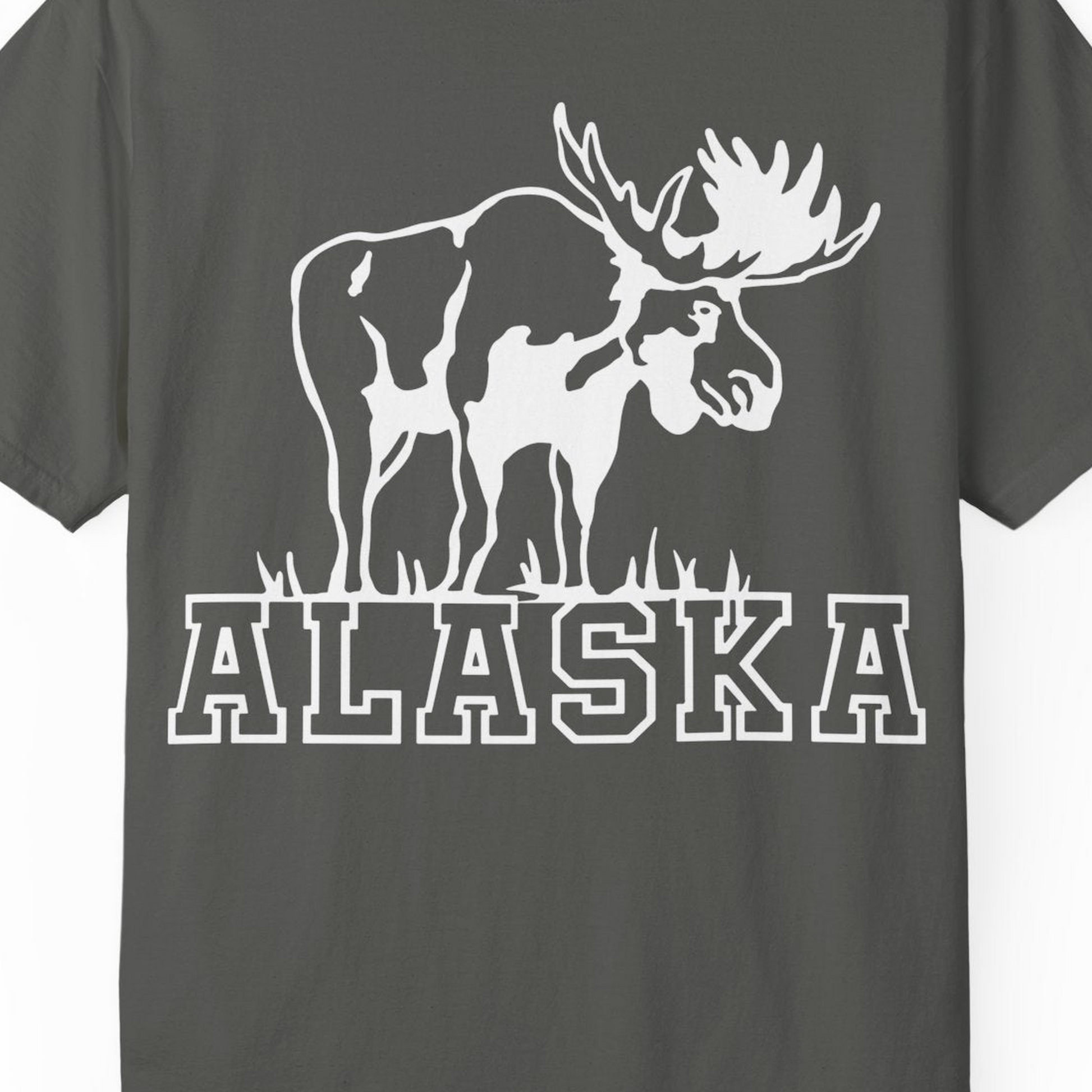 Alaska Moose Silhouette Shirt Comfort Colors T-Shirt – Pepper – Alaska Cruise Shirts Close Up