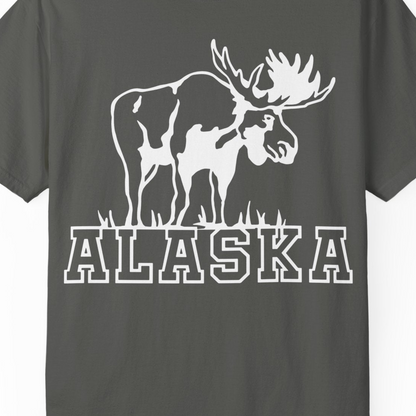 Alaska Moose Silhouette Shirt Comfort Colors T-Shirt – Pepper – Alaska Cruise Shirts Close Up