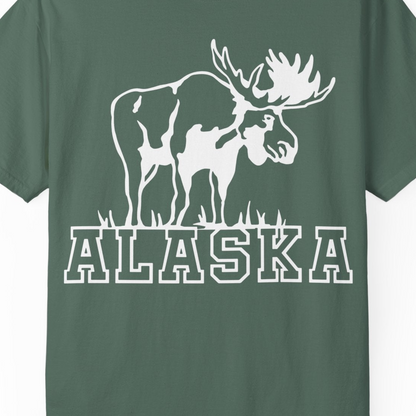 Alaska Moose Silhouette Shirt Comfort Colors T-Shirt – Blue Spruce – Alaska Cruise Shirts Close Up