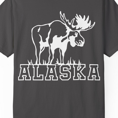 Alaska Moose Silhouette Shirt Comfort Colors T-Shirt – Graphite – Alaska Cruise Shirts Close Up