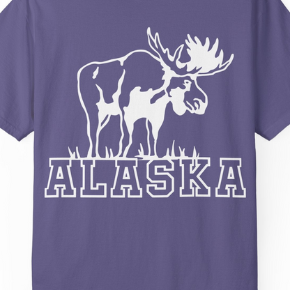 Alaska Moose Silhouette Shirt Comfort Colors T-Shirt – Grape – Alaska Cruise Shirts Close Up