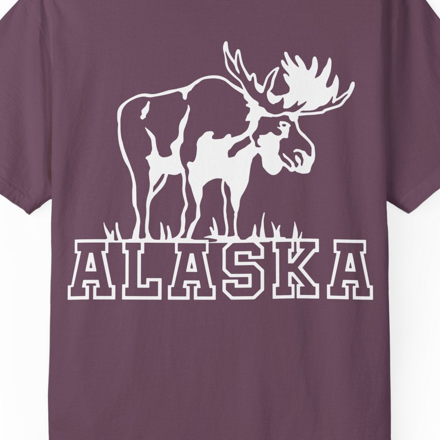Alaska Moose Silhouette Shirt Comfort Colors T-Shirt – Berry – Alaska Cruise Shirts Close Up